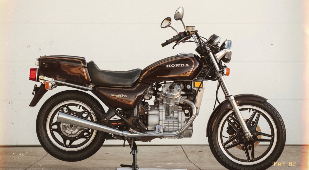 HondaSW Honda Silver Wing motorcycle, brown with gold pinstripe, restored