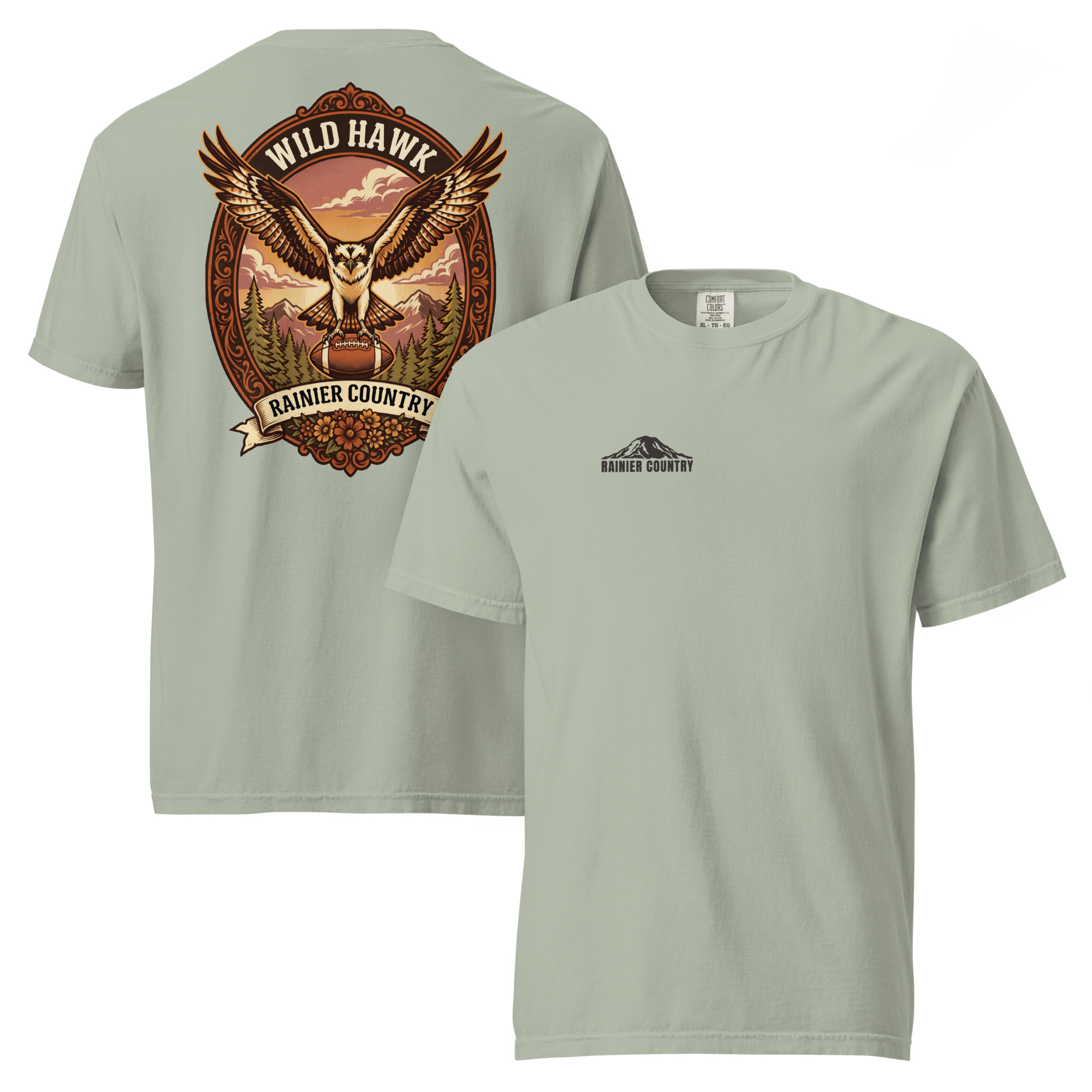 Wild Hawk Rainier Country tee in Bay — front and back