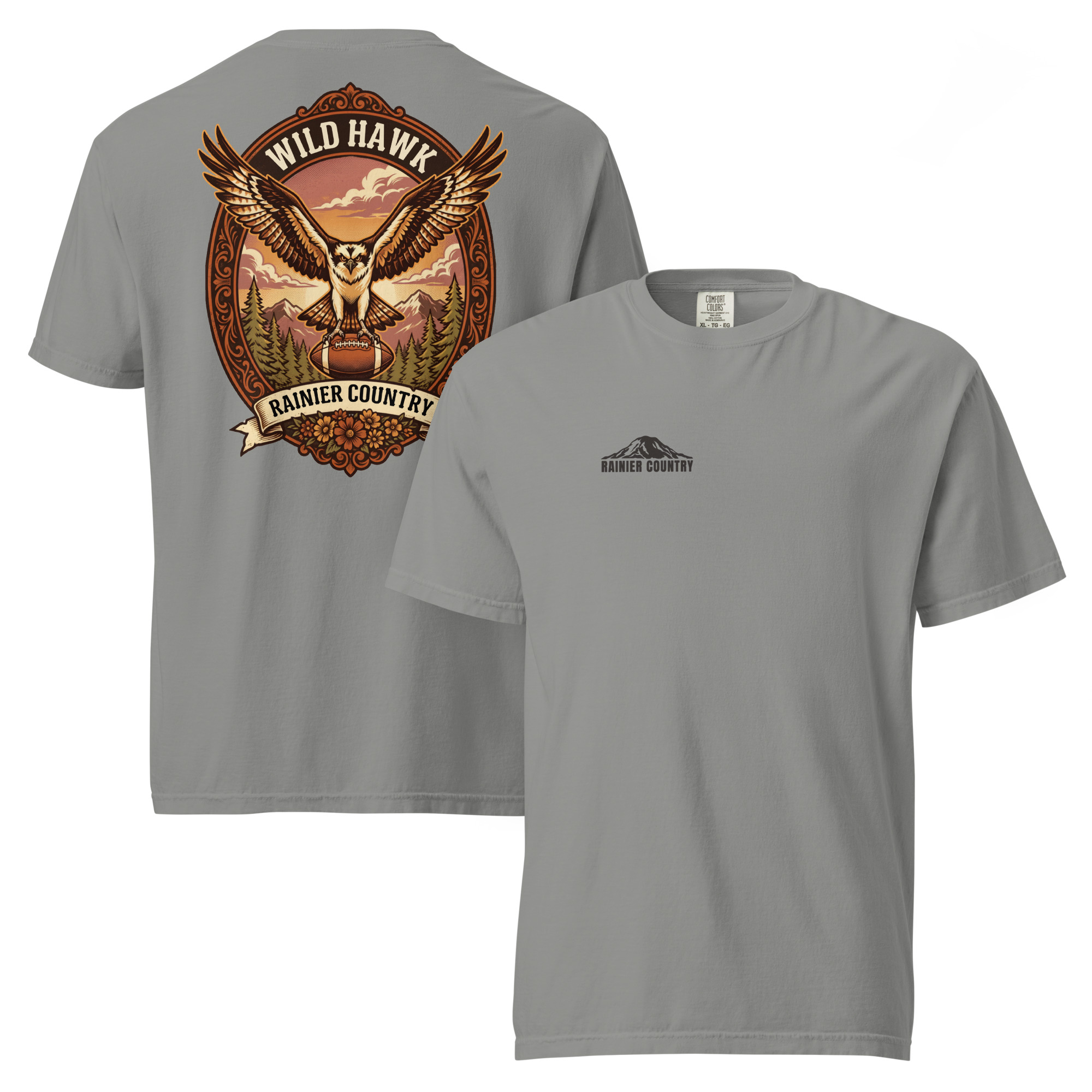 Wild Hawk Rainier Country tee in Grey — front and back