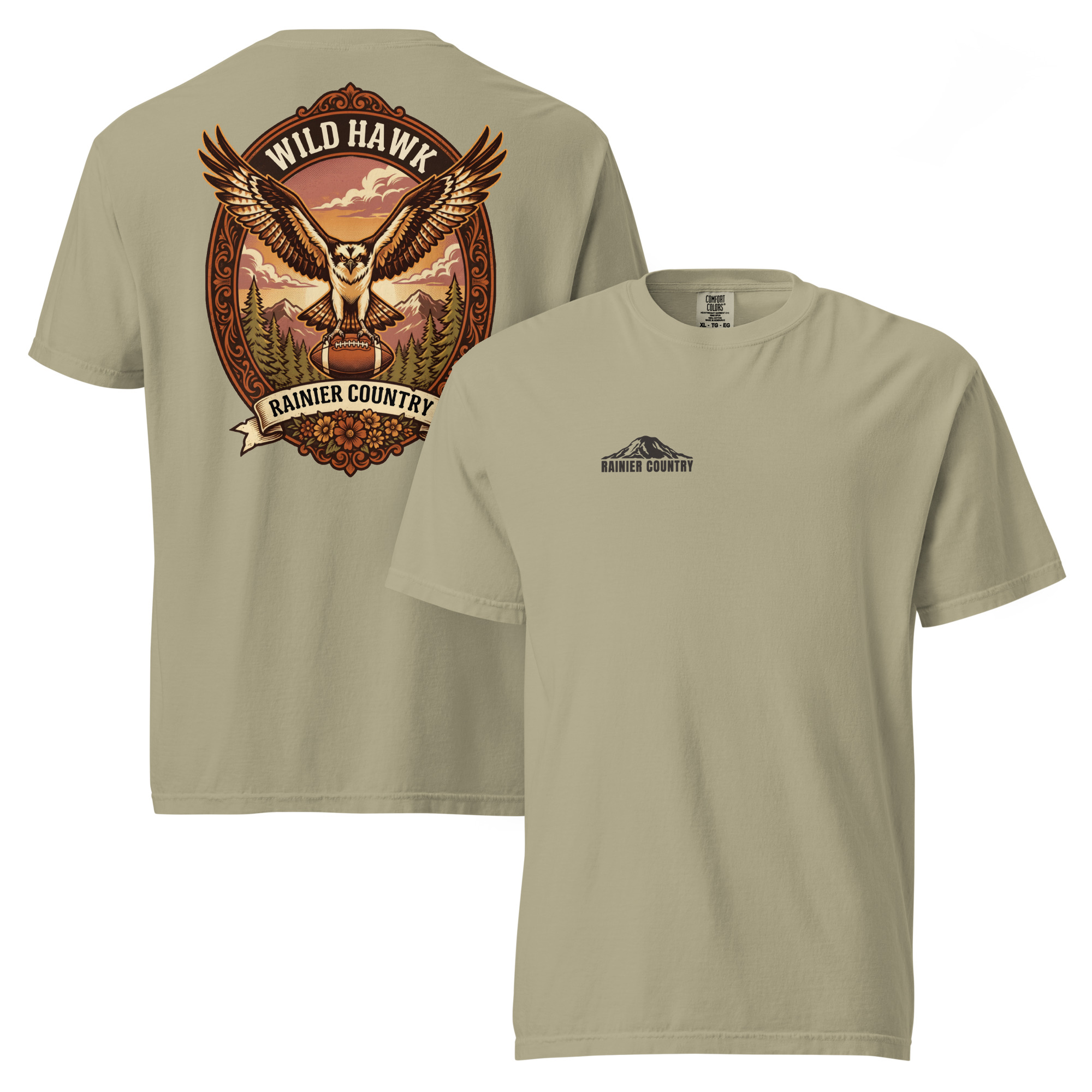 Wild Hawk Rainier Country tee in Khaki — front and back