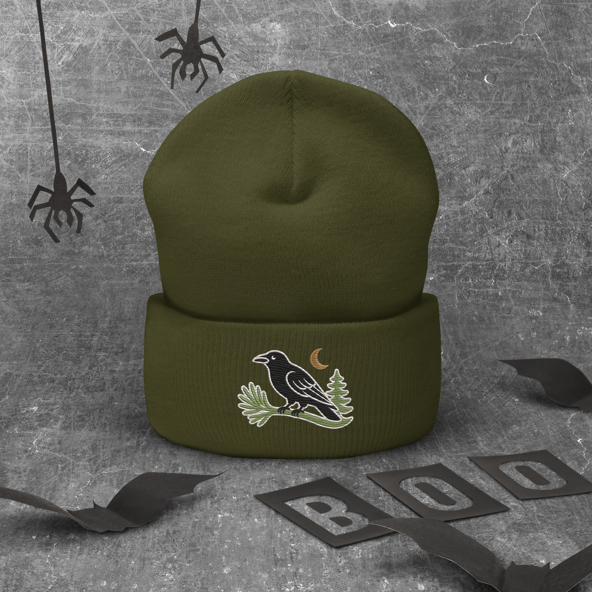 Murder & Moss Embroidered Raven Beanie | PNW Cuffed Beanie - Image 4