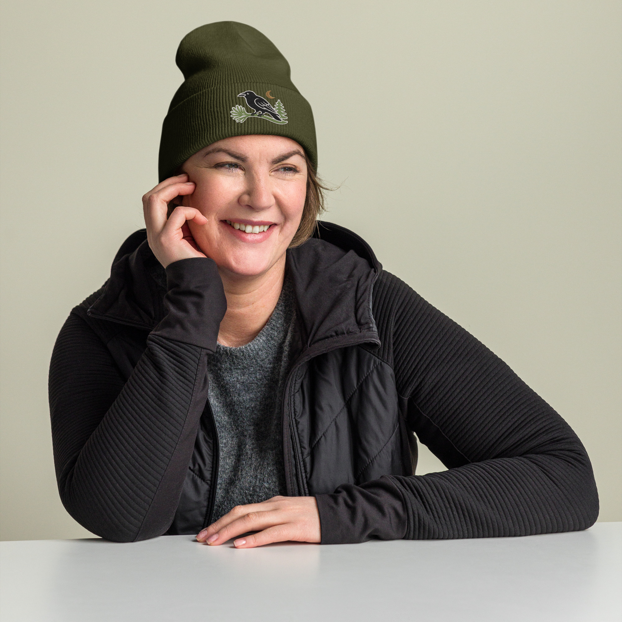 Murder & Moss Embroidered Raven Beanie | PNW Cuffed Beanie - Image 3