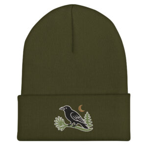 Murder & Moss Embroidered Raven Beanie | PNW Cuffed Beanie