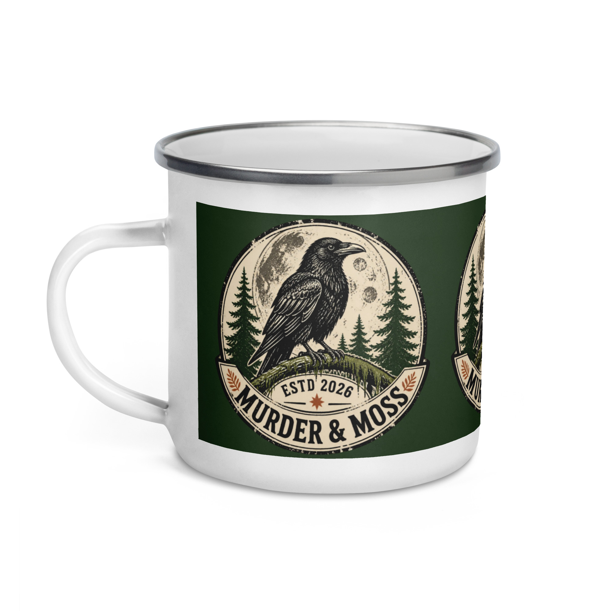Murder & Moss Enamel Camp Mug | PNW Raven Mug | 12 oz - Image 2