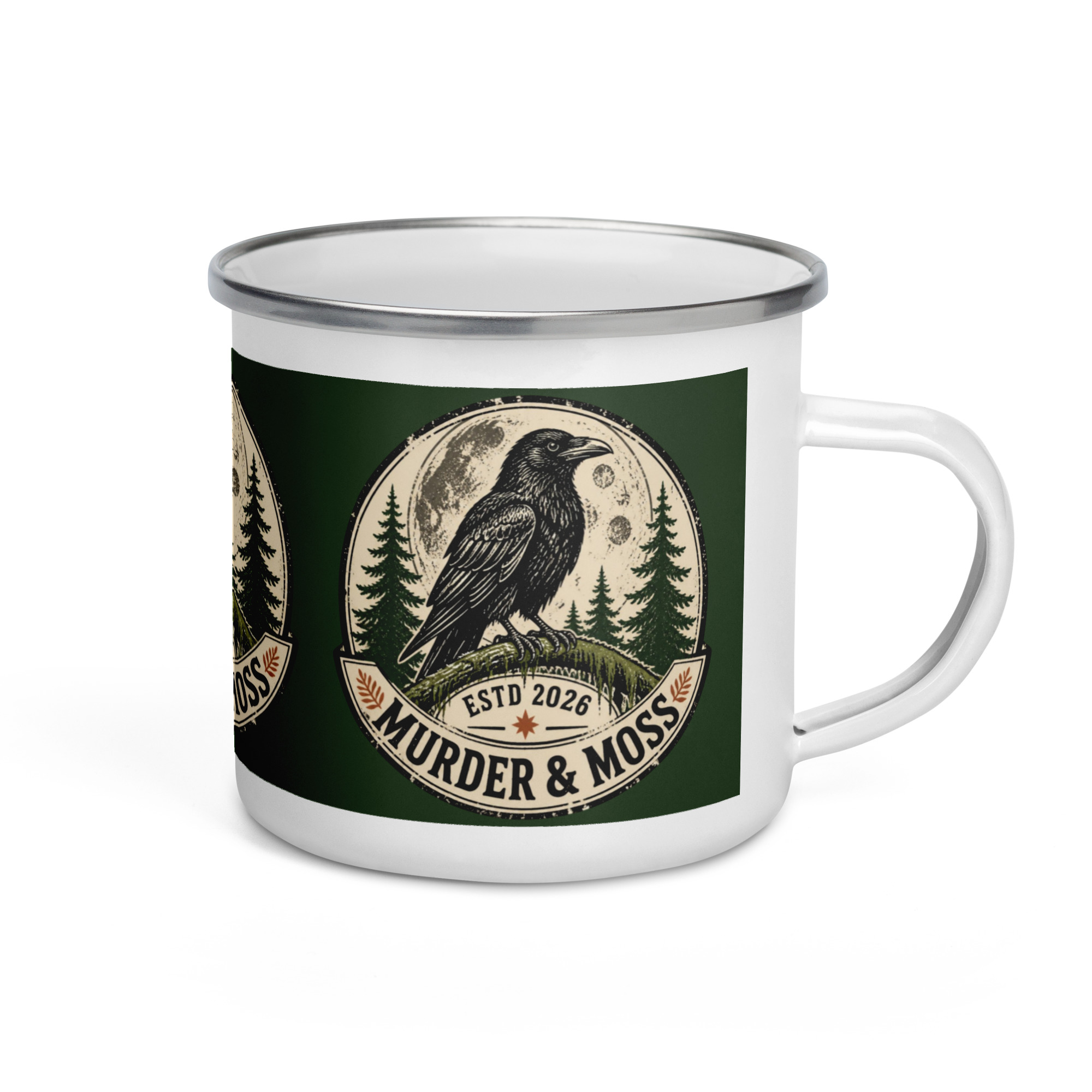 Murder & Moss Enamel Camp Mug | PNW Raven Mug | 12 oz - Image 3