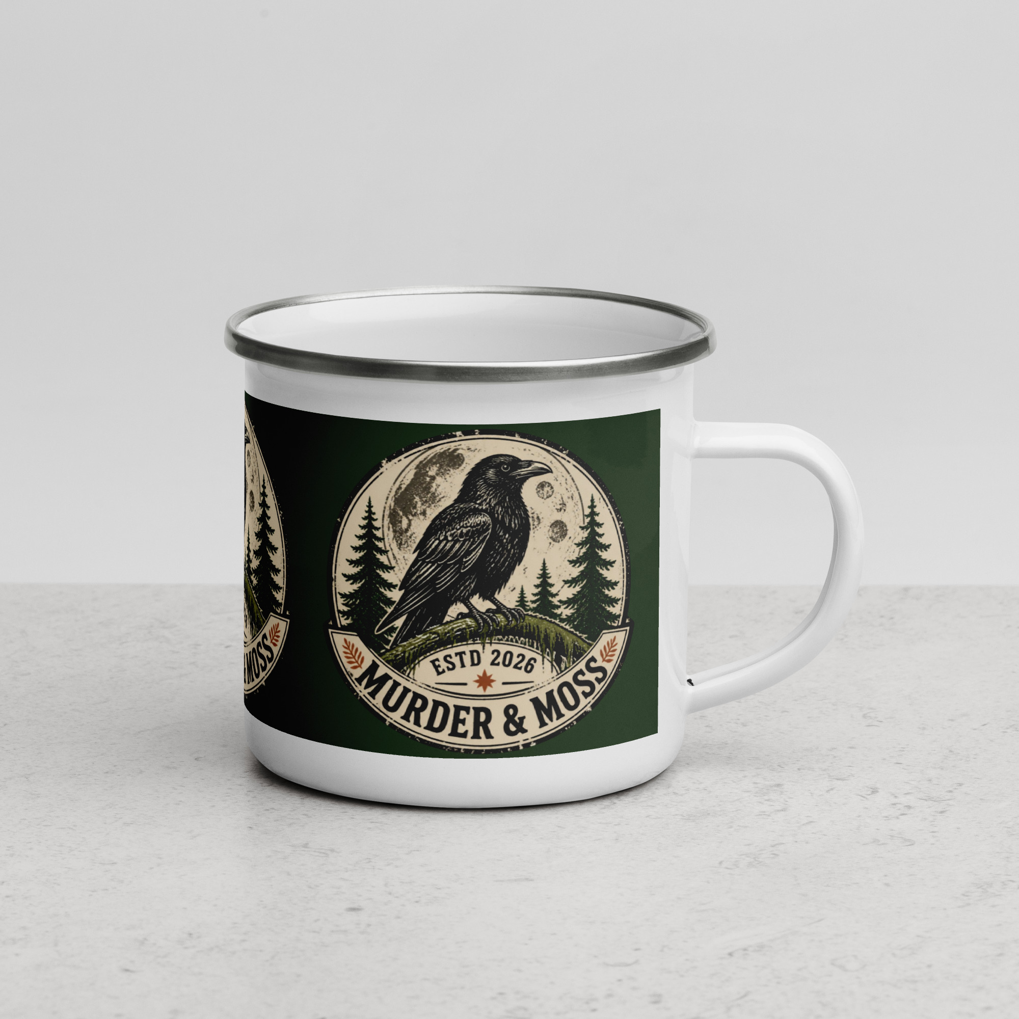 Murder & Moss Enamel Camp Mug | PNW Raven Mug | 12 oz - Image 6