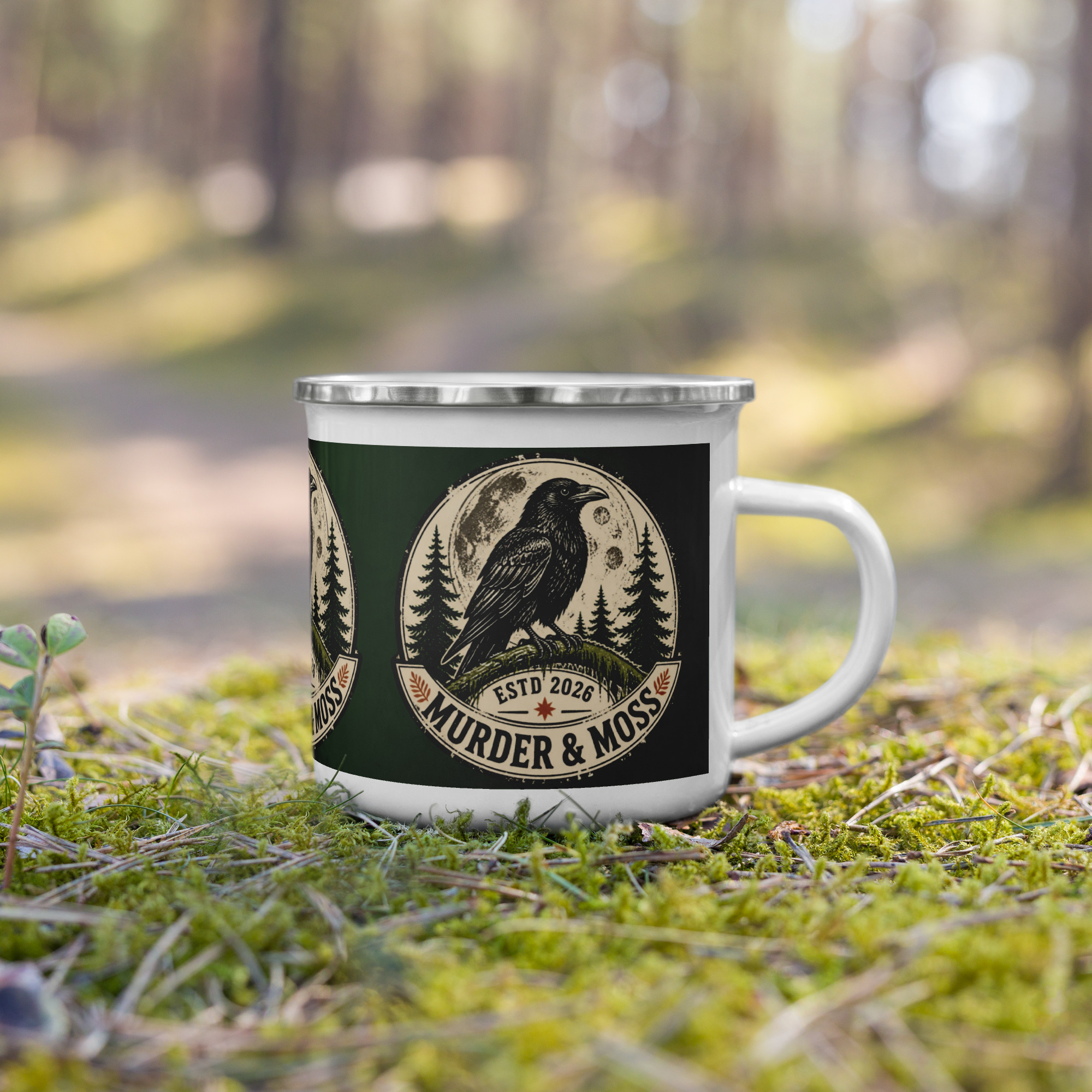 Murder & Moss Enamel Camp Mug | PNW Raven Mug | 12 oz - Image 5