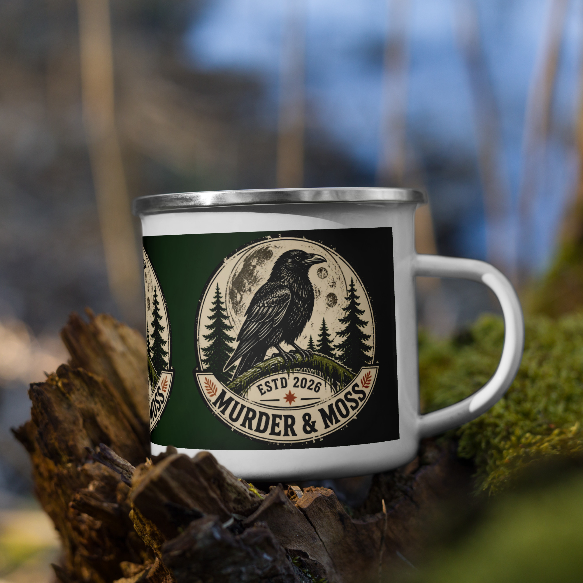 Murder & Moss Enamel Camp Mug | PNW Raven Mug | 12 oz - Image 4