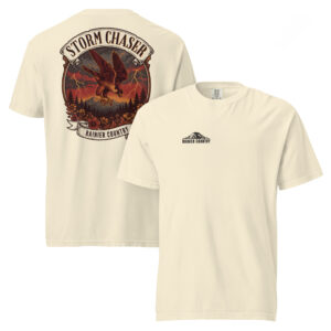 Storm Chaser Rainier Country tee in Ivory — front and back