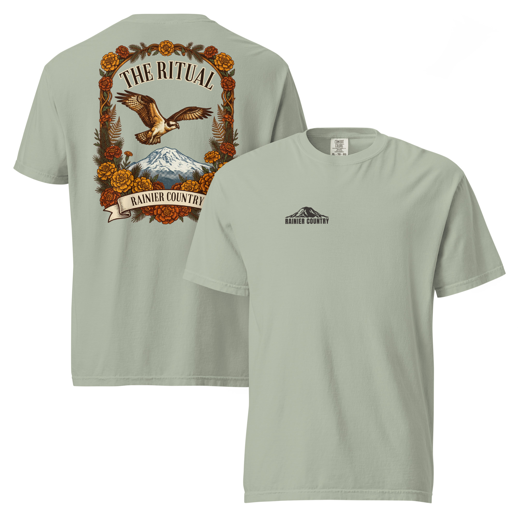 The Ritual Rainier Country tee in Bay — front and back